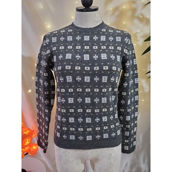 J. Crew Vintage 100% Lambswool Geometric Crewneck Knit Sweater Womens Size S - Picture 1 of 9